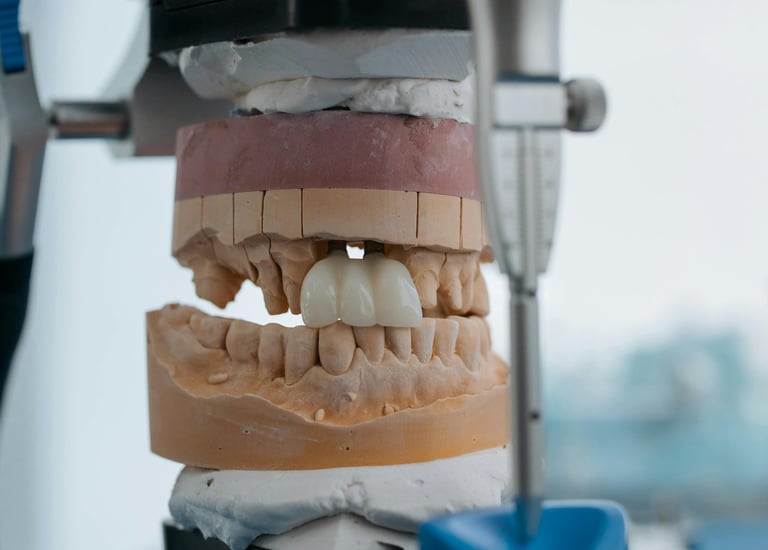 Veneer being checked against a dental model