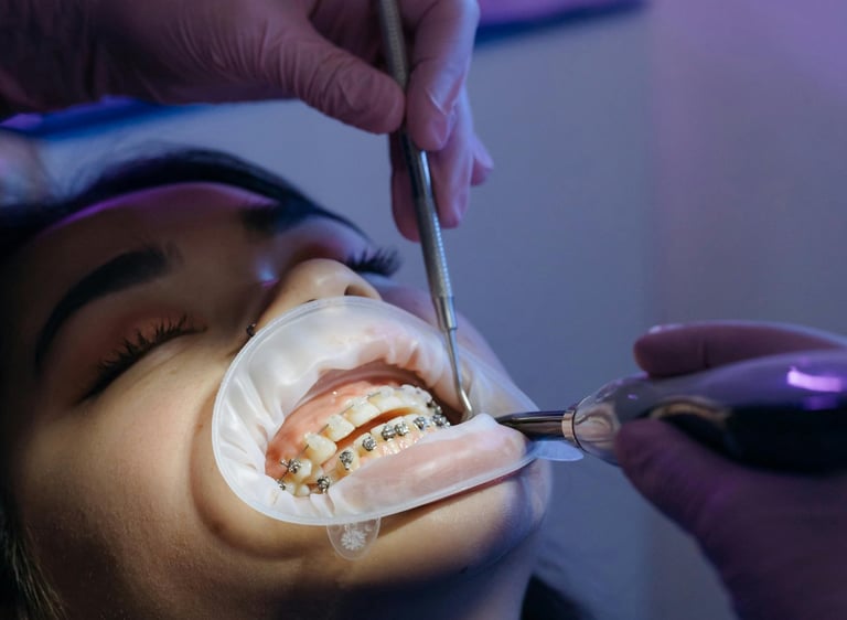 Orthodontist adjusting braces