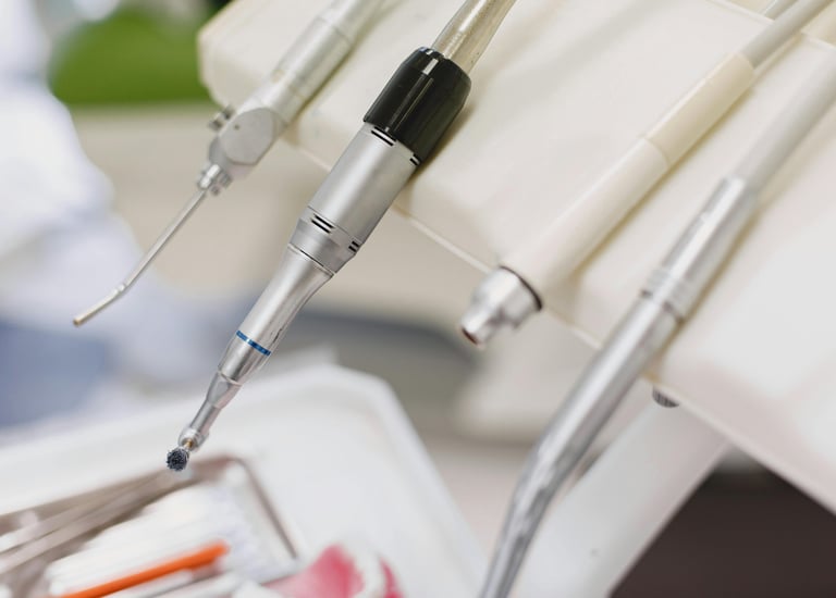 Sterilised dental instruments laid out